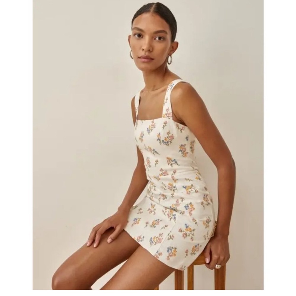 Reformation Brigitte Linen dress, gala embroidery